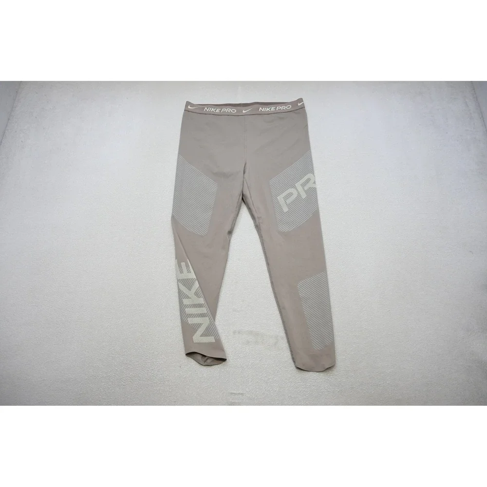 Nike Pro Leggings Womens XL Taupe Graphic Compression Athletic Excellent
